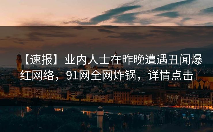 【速报】业内人士在昨晚遭遇丑闻爆红网络，91网全网炸锅，详情点击