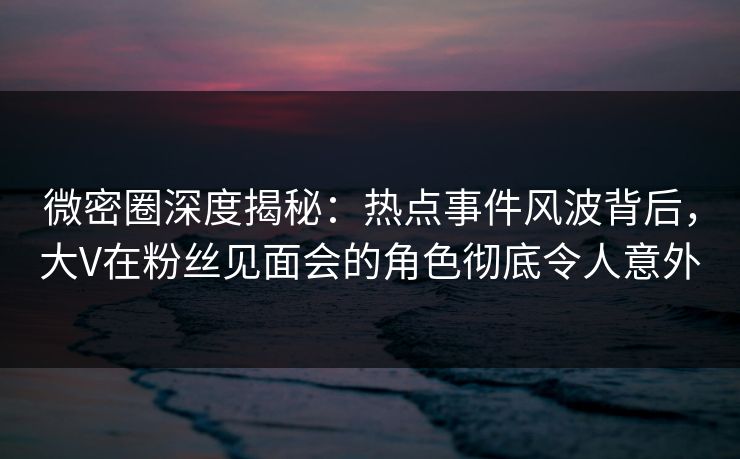 微密圈深度揭秘：热点事件风波背后，大V在粉丝见面会的角色彻底令人意外