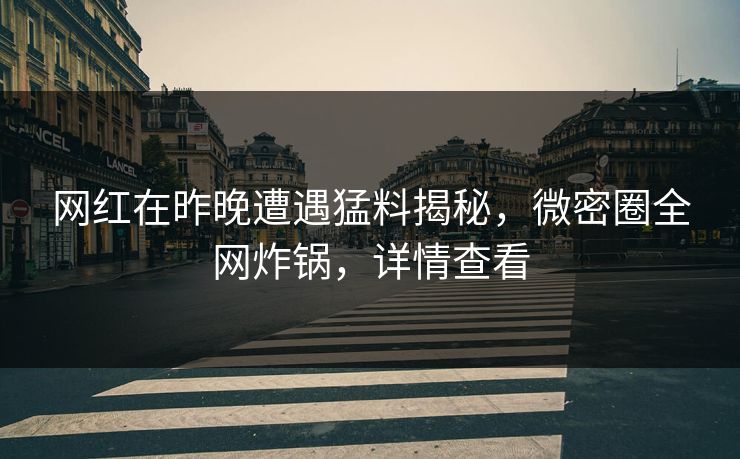 网红在昨晚遭遇猛料揭秘，微密圈全网炸锅，详情查看