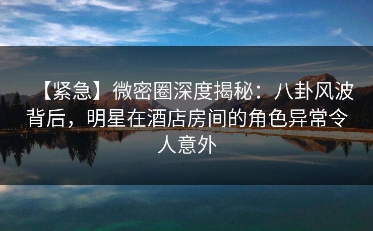 【紧急】微密圈深度揭秘：八卦风波背后，明星在酒店房间的角色异常令人意外